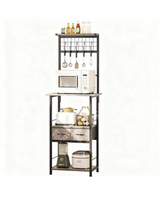 Space-Saving Slim Coffee Bar with 4 Shelves, 2 Drawers, 5 Hooks