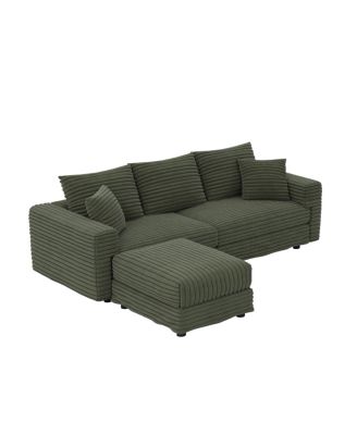 82.7" Plush Corduroy 3-Seat Sofa with Movable Ottoman