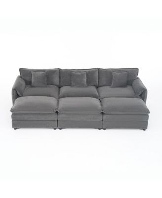 Oversized Deep Seat Sectional Cloud Sofa Sleeper with 3 Ottomans & Soft Pillows, Modular Couch Bed, DIY Combination