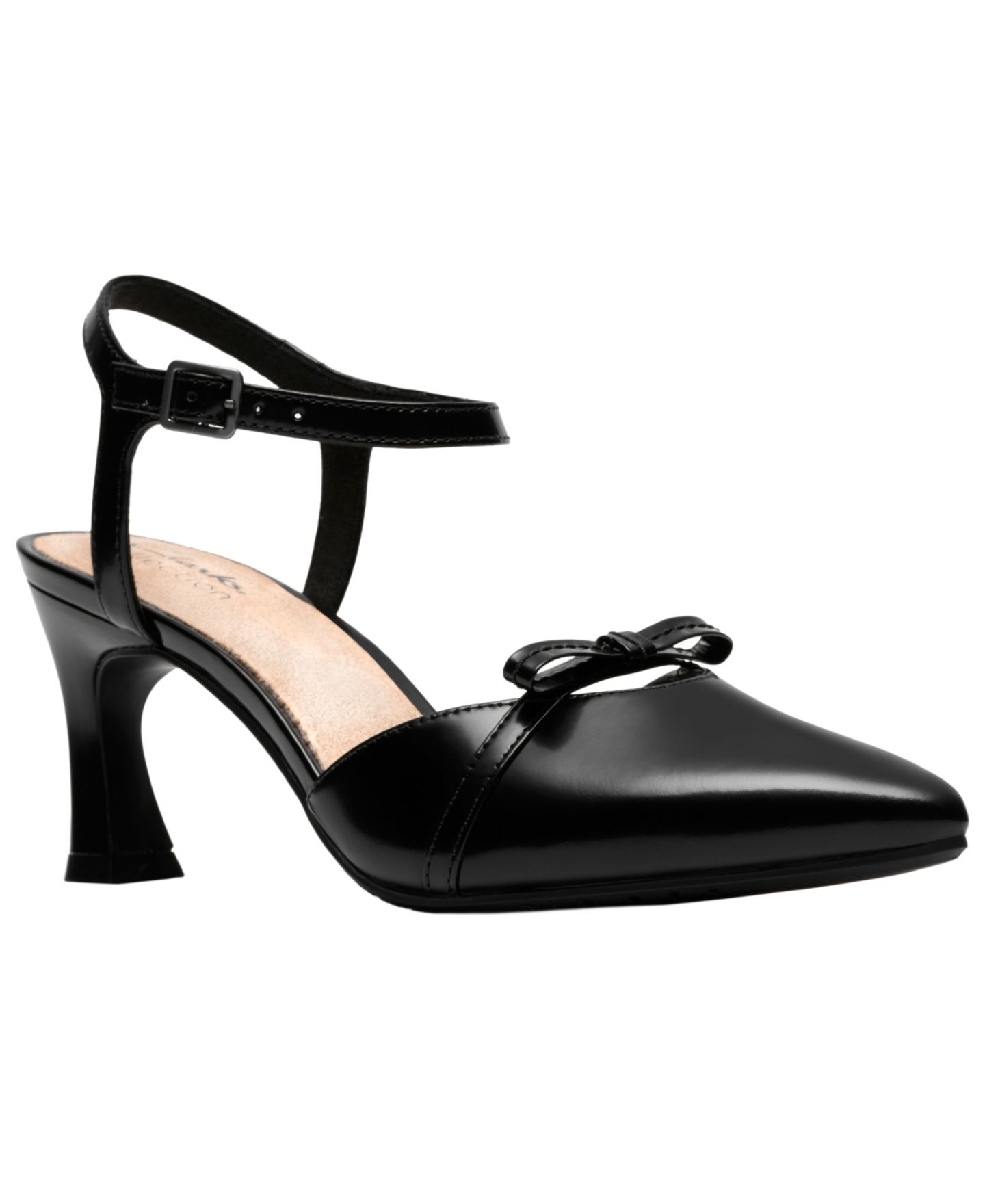 Женские туфли Clarks Tammitha Bar Pointed Toe Dress Pumps, цвет: Чёрный кожаный — фото 1
