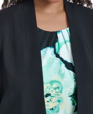 Plus Size Collarless One Button Blazer