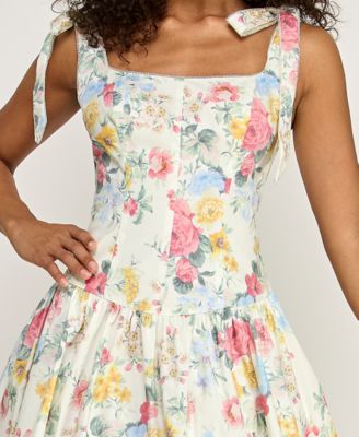 Juniors' Square Neck Printed Poplin Dress