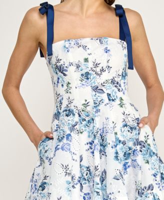 Juniors' Square Neck Printed Fit and Flare Dress