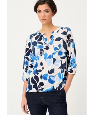 Women's Graphic Floral Split Neck T-Shirt