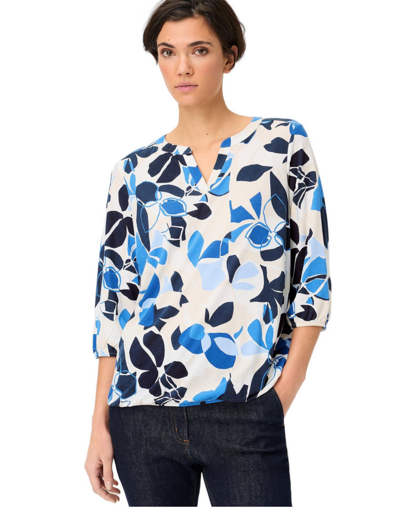 Женская футболка Olsen Graphic Floral Split Neck — фото 1