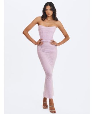 Women's Raylee Beaded Mesh Strapless Sheath Maxi Dress