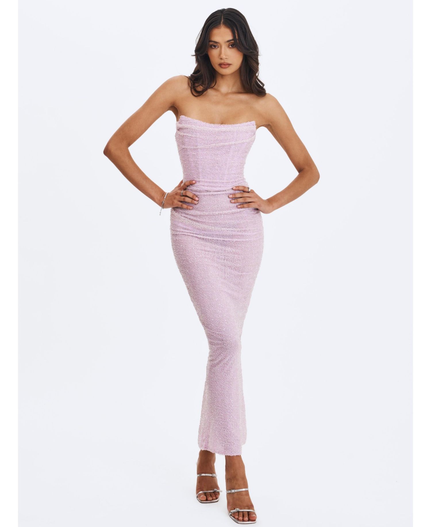 Women's Raylee Beaded Mesh Strapless Sheath Maxi Dress