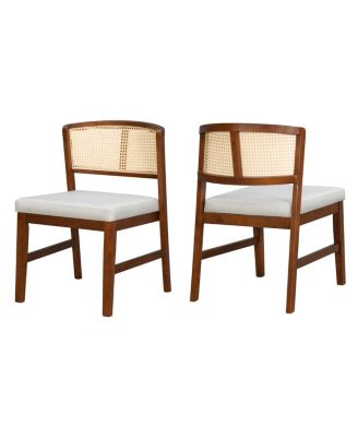 Rattan Dining Chairs (Set of 2) - Upholstered, Curved Back, Hardwood Frame