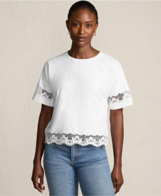 Petite Short Sleeve Slub Jersey Cutwork T-Shirt