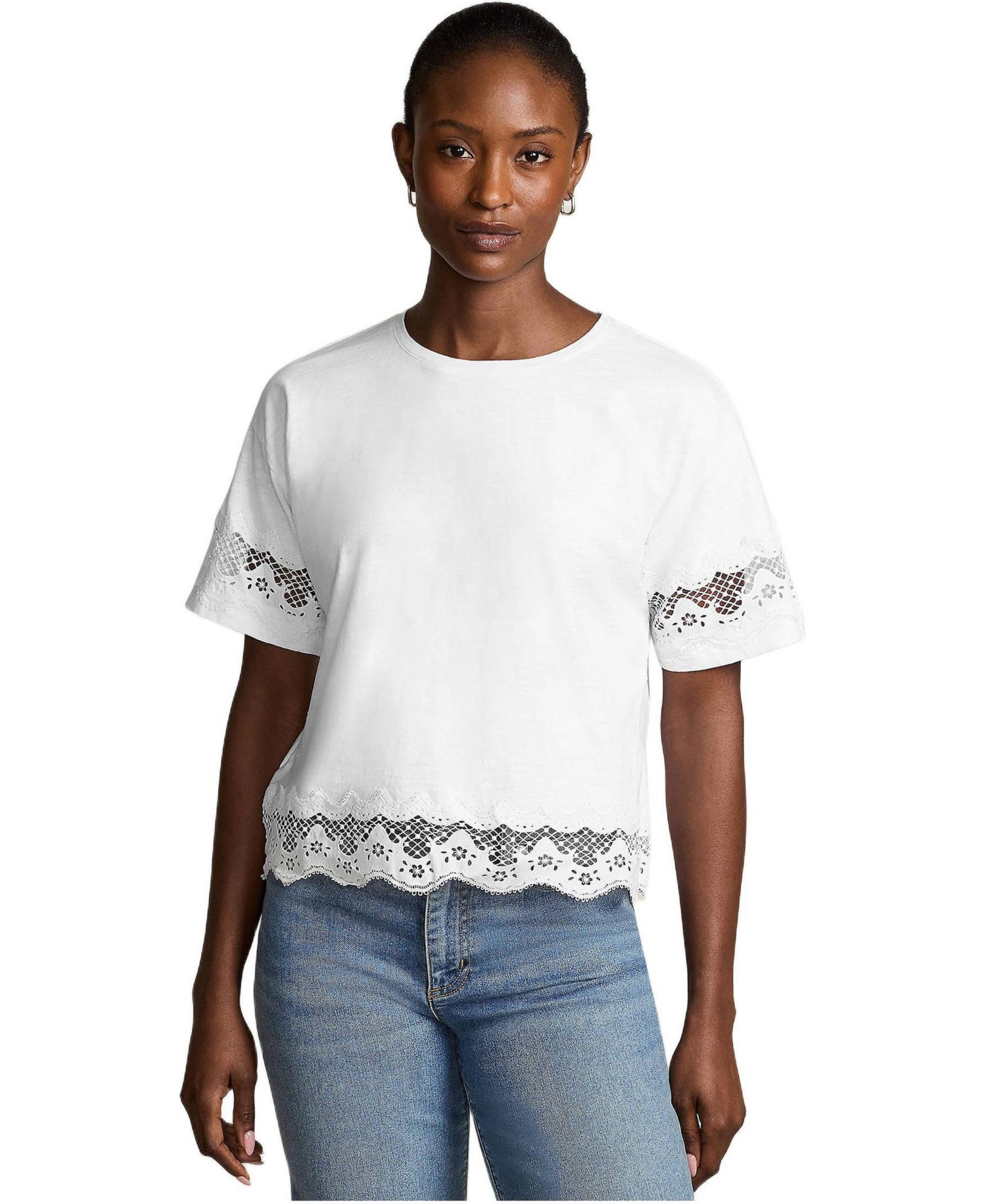 Women's Short Sleeve Slub Jersey Cutwork T-Shirt