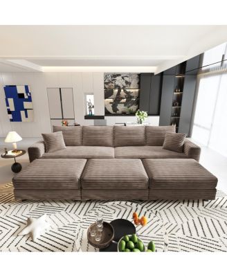 Plush Corduroy 4-Seat Sofa, Modern Comfy Upholstered Cloud Couch with Pillows & Ottomans.