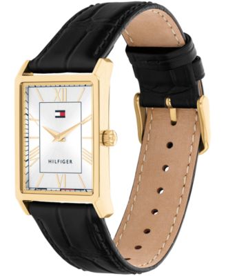 Men's Quartz Black Leather Watch, 25.5 mm