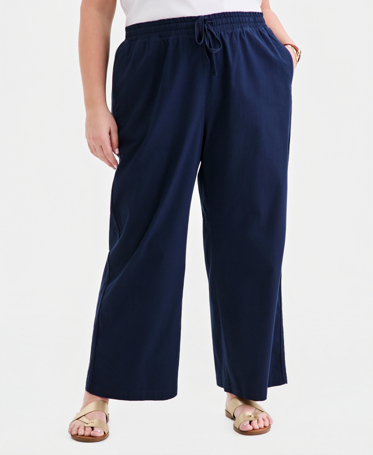 Style & Co Plus Wide-Leg Twill Tape Pants, Macy's Exclusive