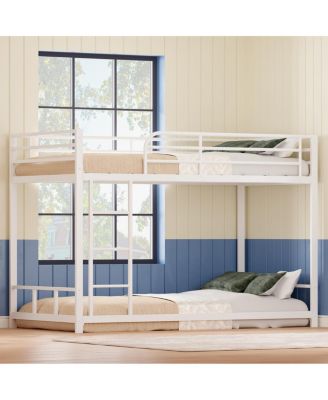  Twin Over Twin Metal Bunk Bed with Guard Rails & Ladder, Space-Saving