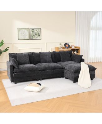 3-Seat Storage Ottoman Sectional Couch, L-Shaped Bench with Footrest