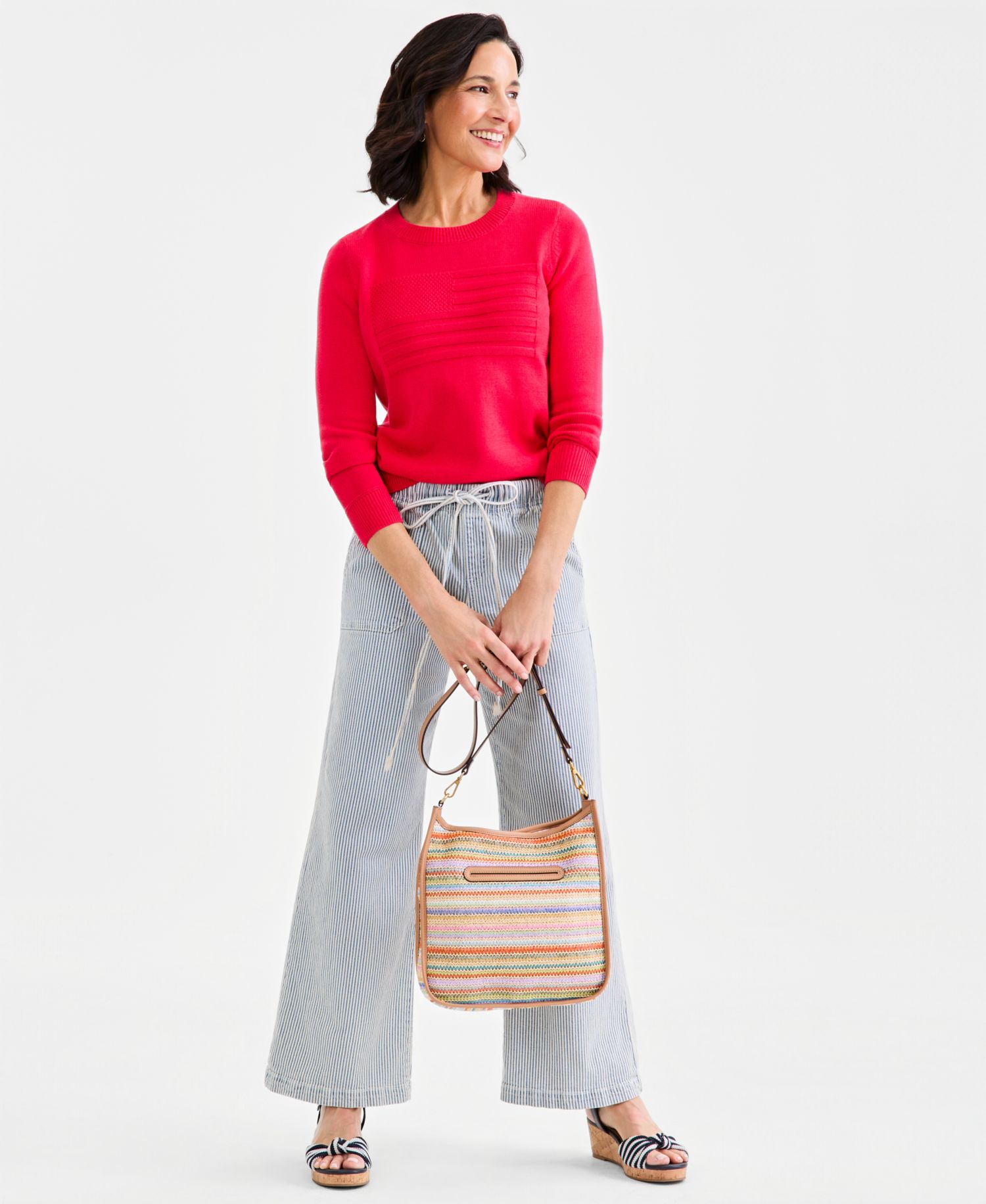 Style & Co Women's Cotton Crewneck Flag Sweater