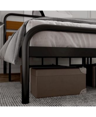 King Bed Frame with Wood Headboard, Mid-Century Modern Bed Frame, Metal Platform Bed Frame/No Box Spring Needed/Noise-Free