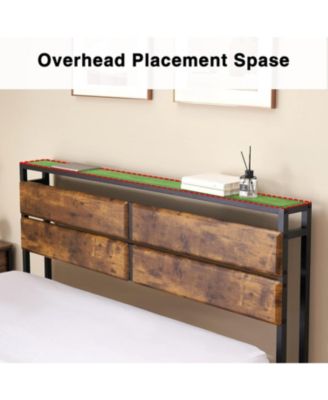 Queen Bed Frame with Storage headboard Metal Platform Bed Frame Queen Size Bed Frame with Rustic Vintage Wood