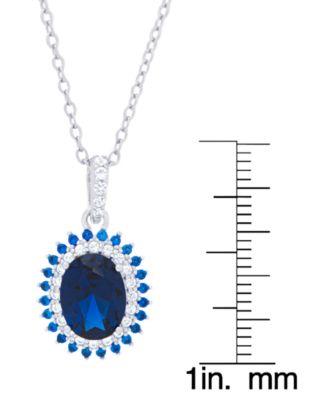 2-Pc. Lab Grown Blue Sapphire and Lab Grown White Sapphire (3.36 ct. t.w.) Halo Oval Pendant Necklace and Stud Earrings Set in Sterling Silver