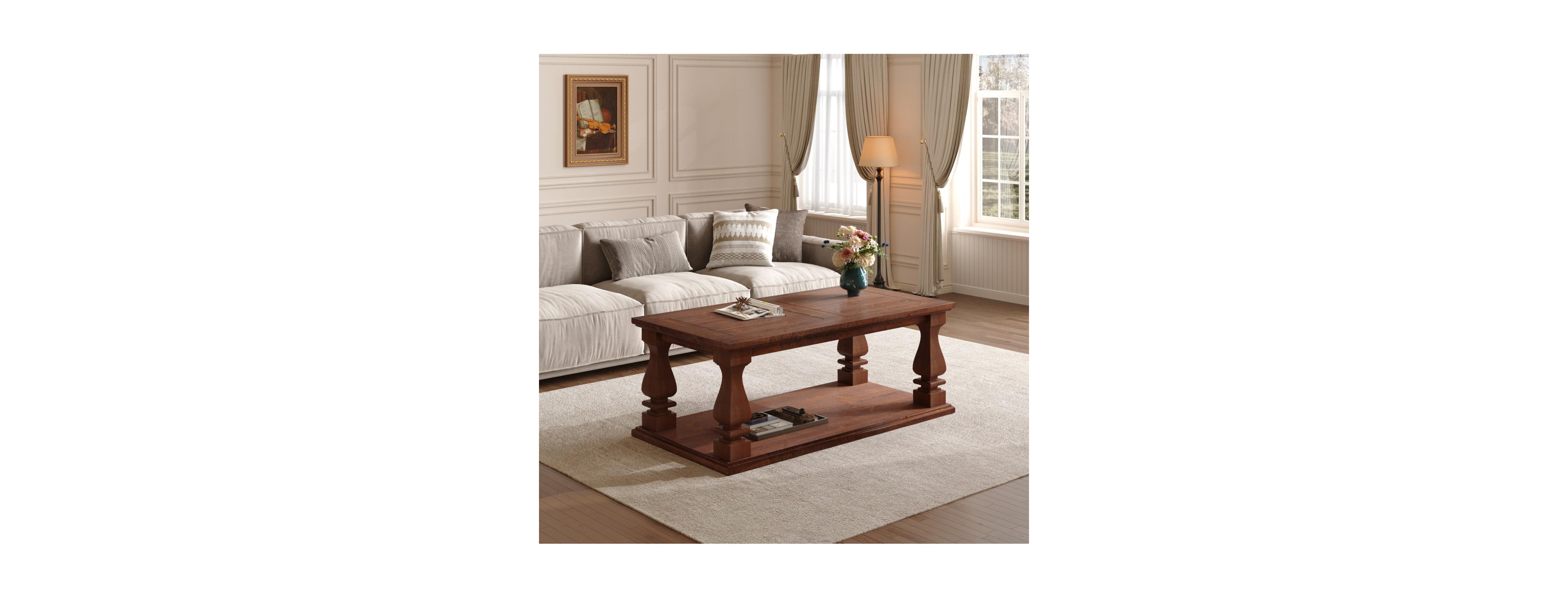 Streamdale Furniture Farmhouse Coffee Table, Rustic Living Room Table with Storage Shelf