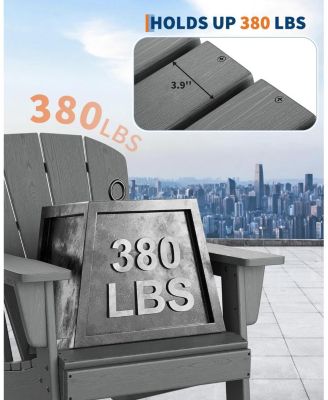 Modern HDPE Plastic Adirondack Chair Set of 4 with 2 Side Table - Oversize 380 LB Poly Lumber Weather Resistant Firepit Chair