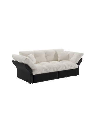 Queen Pull Out Sofa Bed, 3-in-1 Convertible Sleeper Tufted Sofa with 2 Pillows