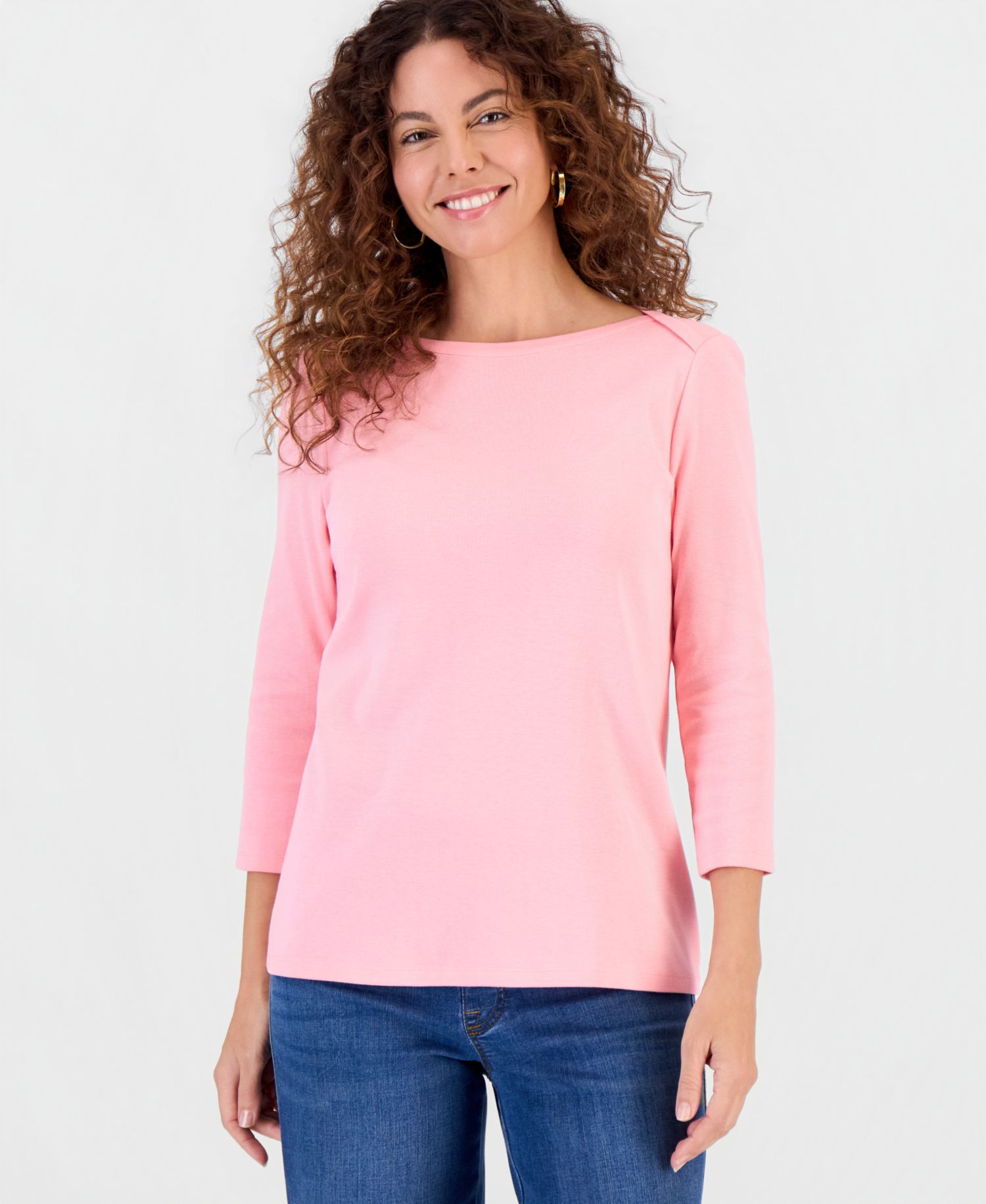 Plus Size 3/4 Sleeve Boat-Neck Top