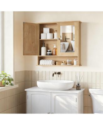 Bathroom Mirror Cabinet with 2 Doors, Adjustable Shelf, Open Compartment, Easy Assembly