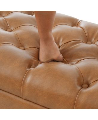 Streamdale Ottoman Bench with Storage, Brown PU Surface, Rubber Wood Legs, 300 lbs Capacity