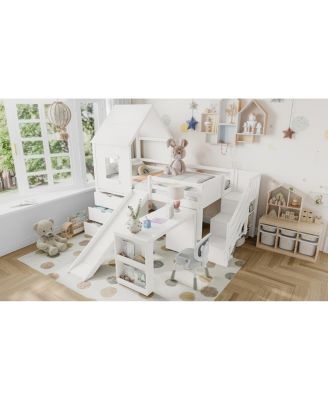 Streamdale Twin Loft Bed with Storage, Desk, Slide & Stairs, White