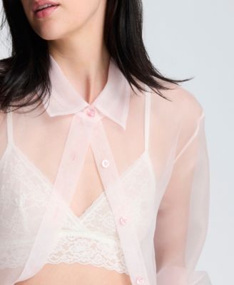 Women's Oversized Sheer Collared Tunic Shirt