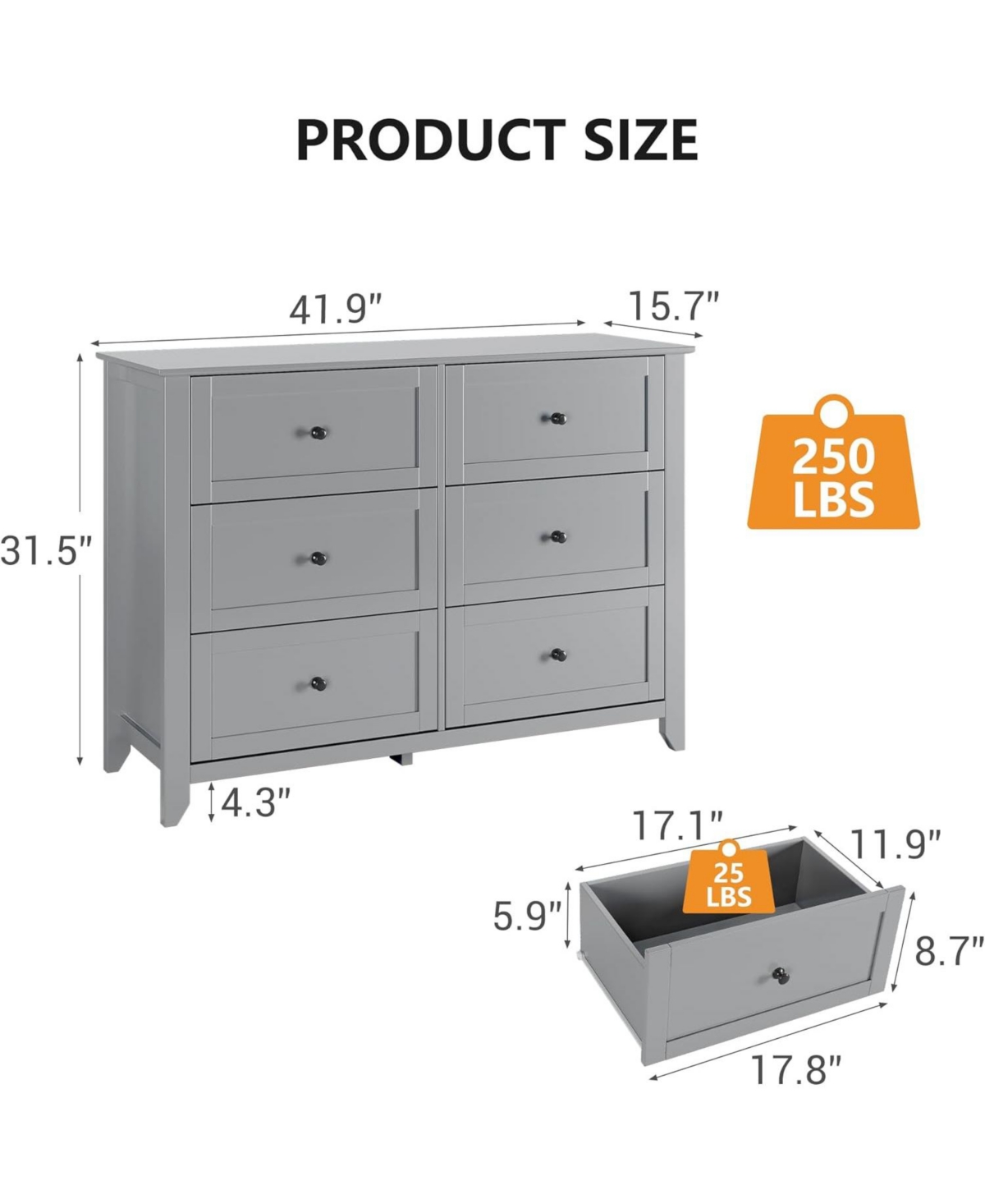 gaomon 6 Drawers Dresser for Bedroom, Farmhouse Wood Dressers & Chest of Drawers for Clothes