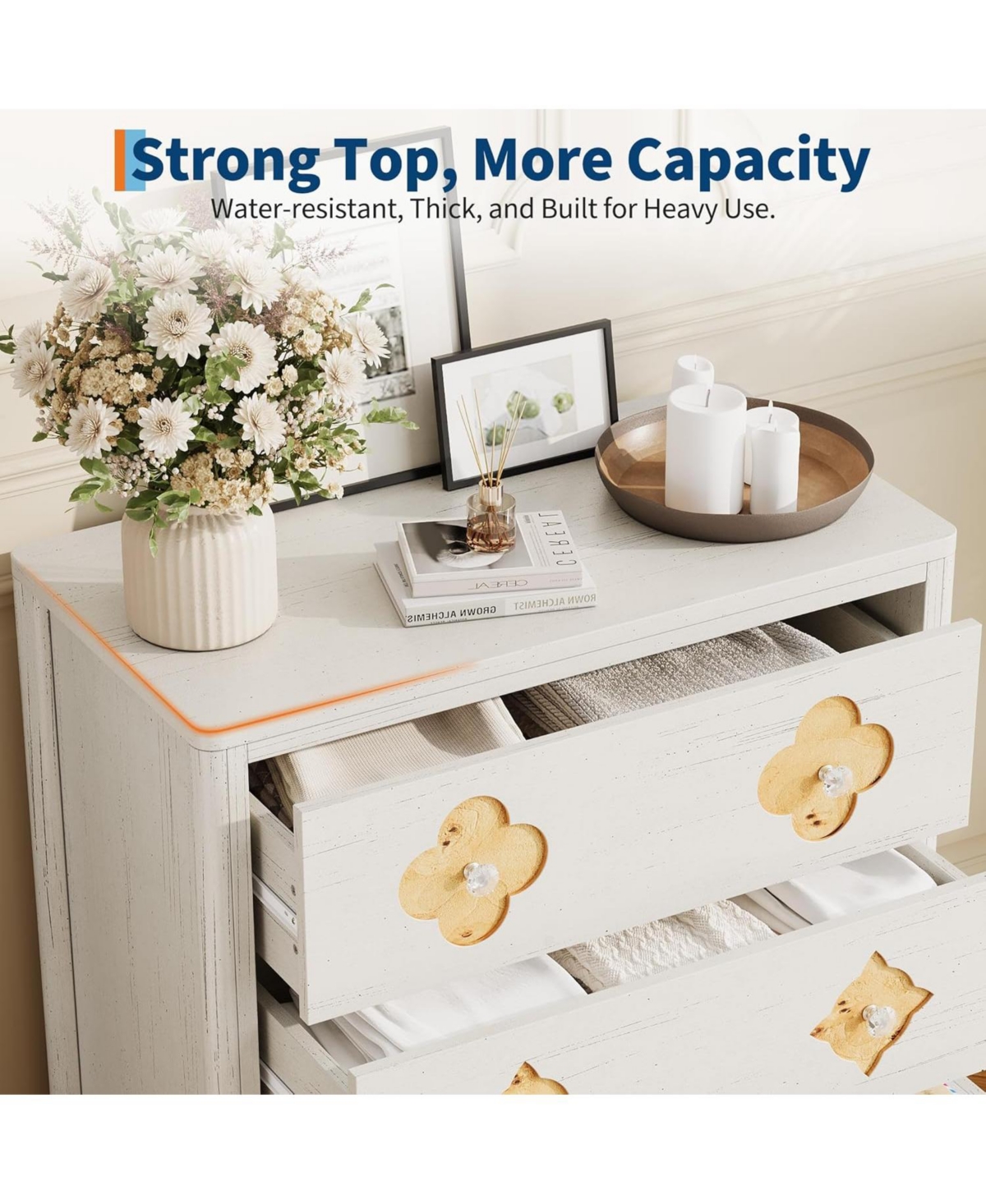 gaomon Dresser for Bedroom, Chest of Dressers Tall Dresser for Closet with 3 Decorative Drawer Front Boho Night Stand