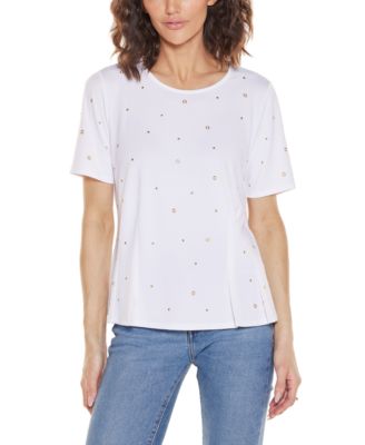 Women's Grommet And Nailhead Pleated Hem Top