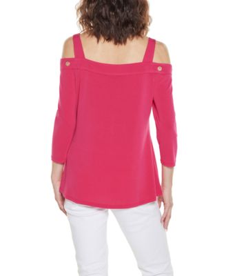 Women's Grommet Trim Cold Shoulder Top