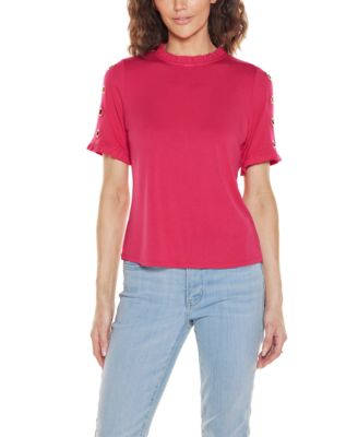 Women's Ruffle Trim Grommet Knit Top