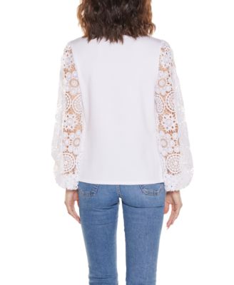 Women's Crochet Lace Blouson Sleeve Sweater