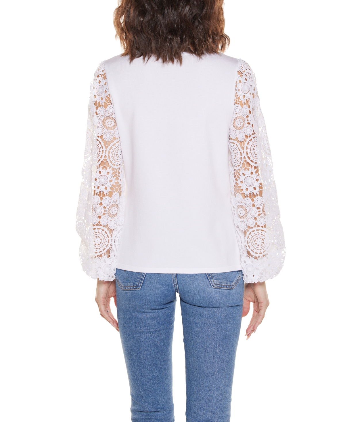 Belldini Women's Crochet Lace Blouson Sleeve Sweater