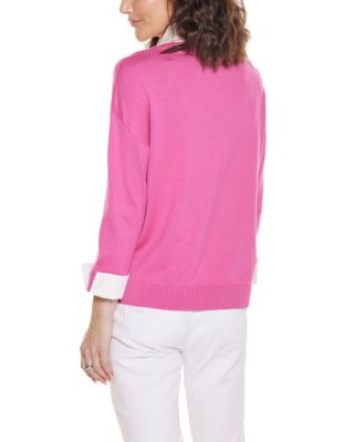 Women's Woven Collar Twofer Sweater