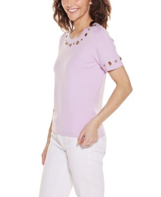 Women's Grommet Detail Crew Neck Sweater