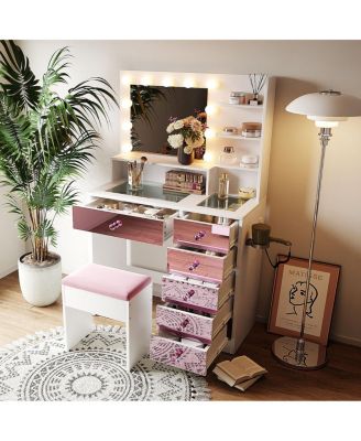 Glamorous Pink Vanity Set with Hollywood Lights & Storage