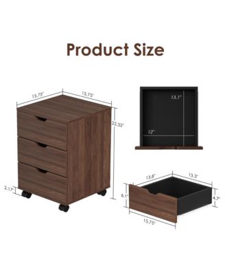 3-Drawer Vertical Filing Cabinet, Wood Mobile File Cabinet, Storage Cabinet with Wheels, Under Desk for Home Office