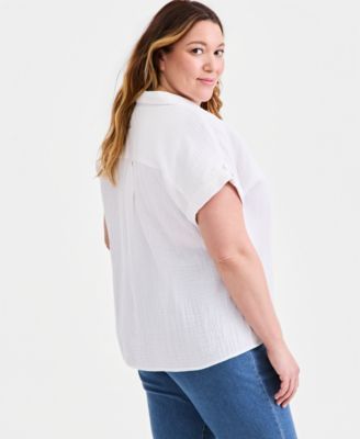Plus Size Collared Popover Top