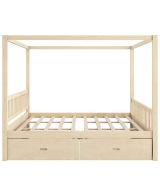 Wooden Canopy Bed with Storage Drawers, King size