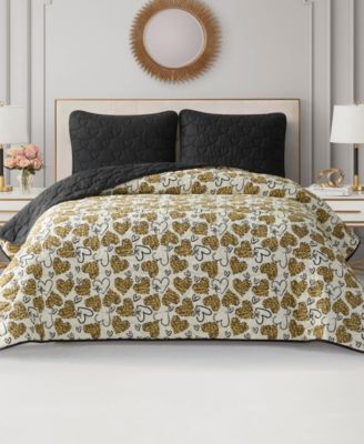 Cheetah Doodle Hearts Reversible 3-Pc. Quilt Set, King
