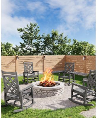 Outdoor HDPE Rocking Chair Set of 2, Weather Resistant Porch Rockers with Wood Texture and 380 lbs Support for Deck, Pool, Backyard”