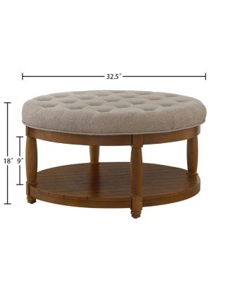 Streamdale Large Tufted Linen Ottoman Coffee Table with Wood Shelf Storage