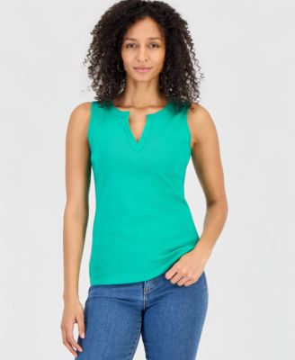 Women's Cotton Split-Neck Tank Top