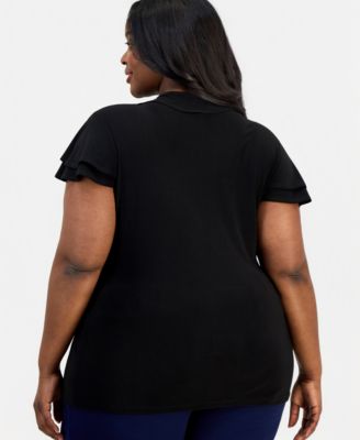 Plus Size Ruffled V-Neck Side-Tie-Top