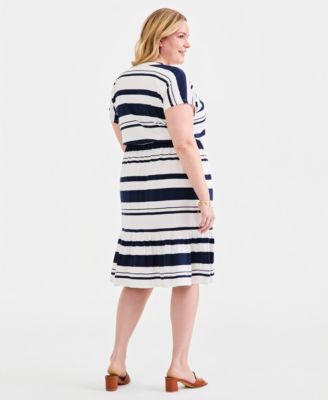 Style & Co Plus Size Striped Flared Knit Midi Dress